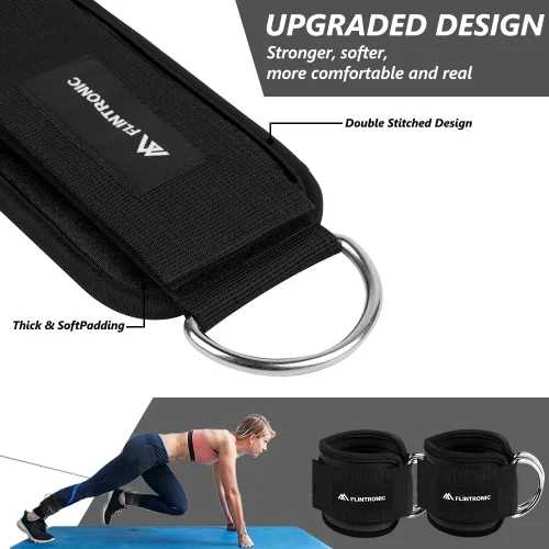 Vista 4 de flintronic 2 correas de tobillo para máquina de cable, puños de gimnasio con doble anillo en D de acero inoxidable, tobillera de gimnasio