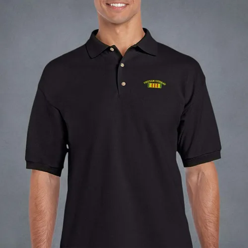 Vista 5 de Camisas polo personalizadas para hombres Vietnam Veterano Bandera Militar Bordado Algodón