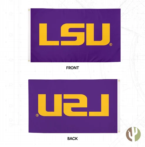 Vista 2 de Desert Cactus Bandera de la Universidad Estatal de Louisianna – Bandera de los Tigres LSU de 3 x 5 pies, tela duradera para interiores y exteriores