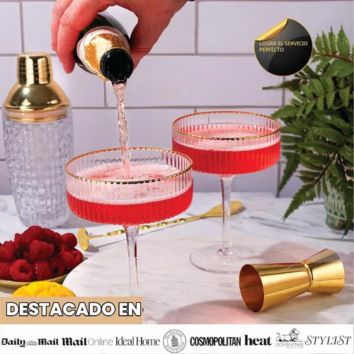 Vista 5 de VEMACITY - Regalos de lujo de Martini Espresso Juego de coctelera dorada + 2 copas de Martini Espresso - Kit de cóctel con colador integrado