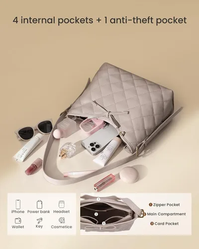 Vista 4 de LOVEVOOK - Carteras para mujer, bolsos de mano de cuero suave estilo hobo, bolso bandolera acolchado, bolso de diseñador tipo bucket