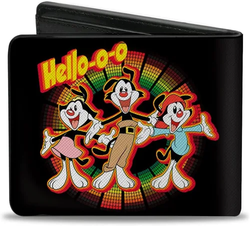 Vista 2 de Animaniacs Billetera, Bifold, Animaniacs Hello Group Pose Negro Rojo Amarillo, Cuero Vegano, Animaniacs