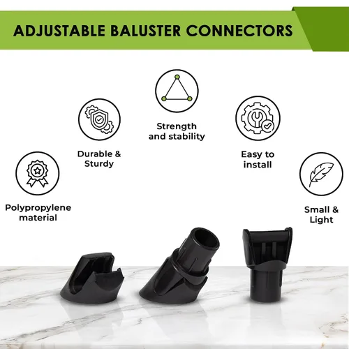 Vista 3 de FENCE & DECK RITE Conectores de balaustre para balaustres metálicos de 3/4", hechos con polipropileno negro de 3/4" para escaleras y cubiertas