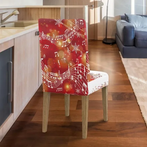 Vista 6 de HUGS IDEA Christmas Seat Covers for Dining Room Chairs Set of 6 Music Notes Stretch Chair Slipcovers Protector Removable and Washable Kitchen Dining