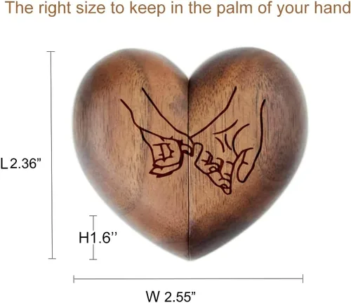 Vista 4 de Caja de madera para anillos para ceremonia de boda, caja de anillo en forma de corazón, caja de madera maciza con doble anillo, caja de anillo
