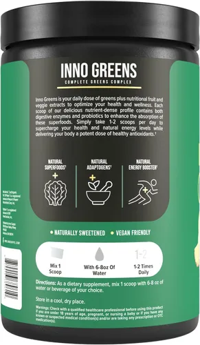 Vista 2 de Inno Greens Más de 28 verduras orgánicas y superalimentos Prebióticos avanzados + probióticos Superantioxidante + hidratación Espirulina