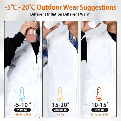 Vista 5 de REARIX Chaleco inflable de flujo cálido para hombres y mujeres, chaleco de ropa exterior para hombre, chaleco de control de temperatura, chaleco