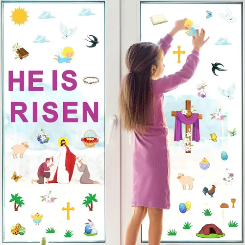 Vista 7 de Tablero de anuncios de Pascua Jesús Él ha resucitado, decoraciones para el aula, Pascua religiosa Jesús resurrección, recortes de cruz, Biblia