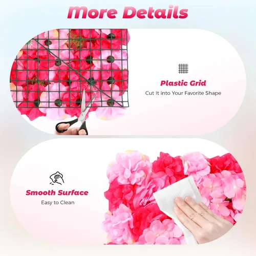 Vista 5 de Juego de paneles de pared de flores de seda artificial, telón de fondo de fiesta de boda, panel de pared floral de rosa de seda para ramo, Rosa