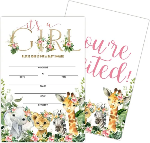 Vista 7 de Invitaciones de baby shower para niño, tarjetas de relleno de animales de la selva con sobres, de madera, juego de 25. green2