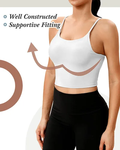 Vista 5 de 3 piezas de brasier deportivo de línea larga para mujer, con tirantes delgados, parte superior acolchada para yoga, entrenamiento, fitness, brasier