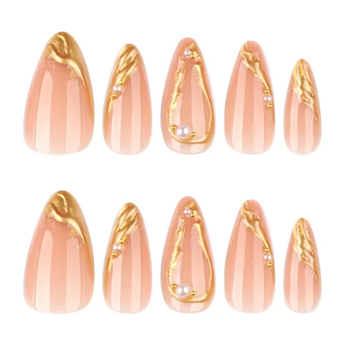 Vista 3 de Uñas postizas medianas a presión de almendra para mujer, uñas postizas Color-2