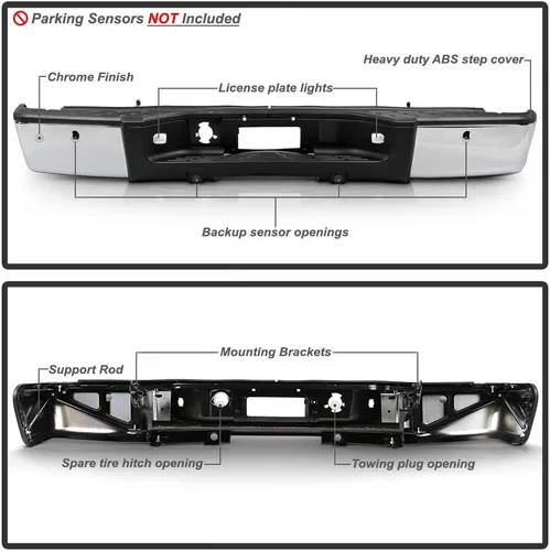 Vista 3 de ACANII - Para Chevy Silverado 2007-2013/GMC Sierrsa 1500 de acero cromado completo parachoques trasero con montaje de orificios de sensor
