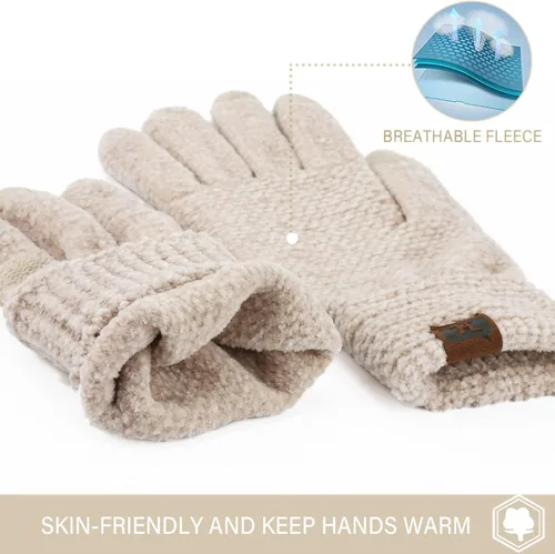 Vista 4 de FZ FANTASTIC ZONE Womens Winter Touchscreen Gloves for Cold Weather, Chenille Warm Knit Gloves