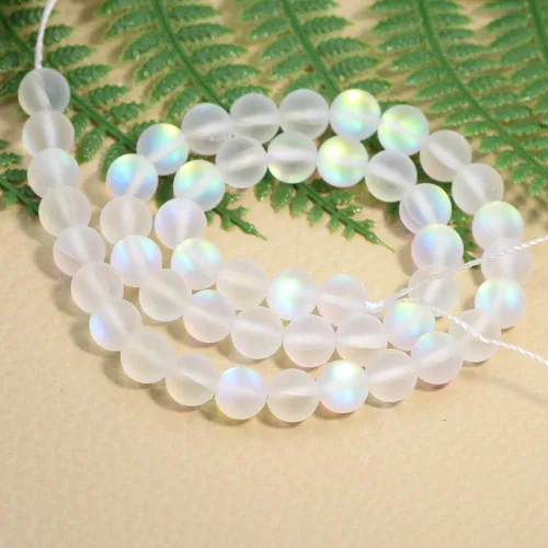 Vista 5 de Cuentas de cristal mate de sirena Aurora Moonstone para hacer joyas, 0.157 in, 200