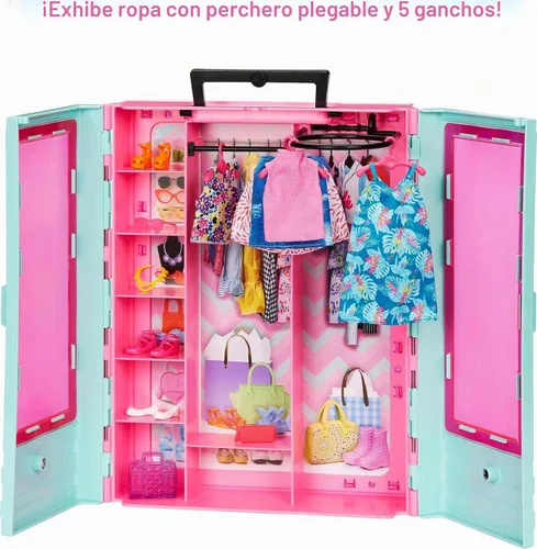 Vista 4 de Set de armario de Barbie con 3 conjuntos, accesorios de estilo y perchas, ropa para mezclar y combinar para más de 50 looks