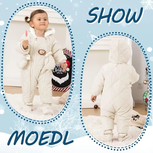 Vista 5 de XIFAMNIY Traje de invierno para bebé, mameluco con capucha para niños, traje de nieve de león