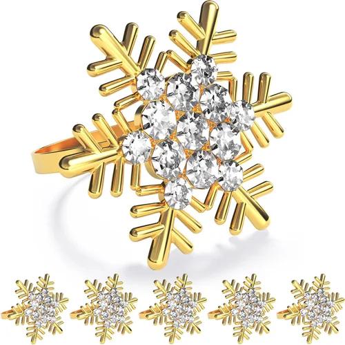 Vista 23 de ZeeDix Juego de 6 servilleteros de corona de Navidad, servilleteros de Navidad para servilletas de tela, servilleteros de Navidad para Acción