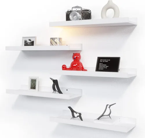 Vista 20 de RICHER HOUSE Juego de 3 estantes flotantes para pared, estantes negros de 16 pulgadas para montar en la pared con borde para almacenamiento, estante