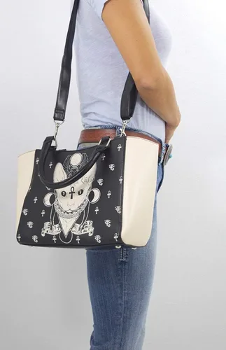 Vista 7 de Lost Queen Gothic Bastet Sphynx Cat Occult Goth - Bolso de mano, negro, crema, pequeño, Crema