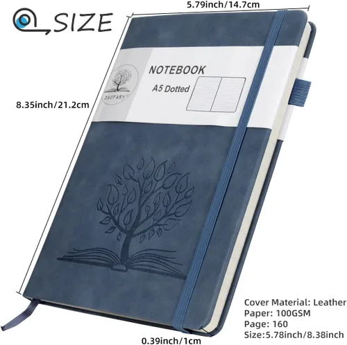 Vista 2 de Daofary Cuaderno de puntos con soporte para bolígrafo, cuaderno de cuadrícula de puntos A5 con 160 páginas, papel grueso de 2.95 oz/yd², diario