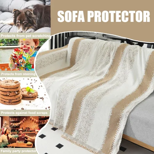 Vista 4 de Booque Valley Funda de sofá bohemia de felpilla a rayas de gran tamaño para sofá, suave, lavable, apta para mascotas, resistente a las pastillas