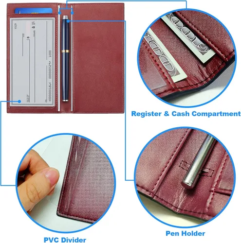Vista 5 de CASMONAL Vegan Leather Checkbook Cover For Men & Women Checkbook Holder Wallet RFID Blocking