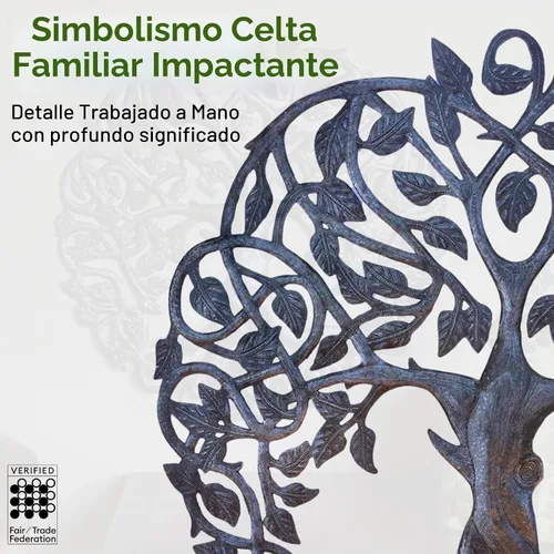 Vista 2 de Diseño inspirado en árbol de la vida celta, arte de pared de metal, comercio justo de Haití, 23" x 23".