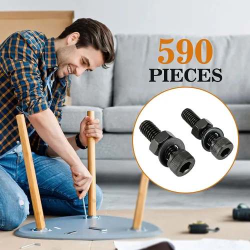 Vista 6 de Juego de 590 tornillos y tuercas surtidos, tornillos métricos M3 M4 M5 M6, tornillos de cabeza hexagonal, tuercas y arandelas con llave, acero al