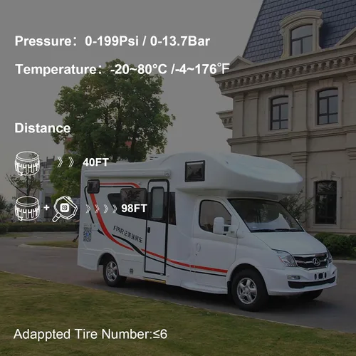 Vista 6 de Sistema de monitoreo de presión de neumáticos B-Qtech RV Solar inalámbrico TPMS de alta luminosidad para remolque, autocaravana (0~199 PSI) con 6