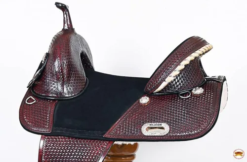 Vista 5 de HILASON Treeless Western Saddle Hand-Tooled Leather Trail Barrel Pleasure Riding with Bridle