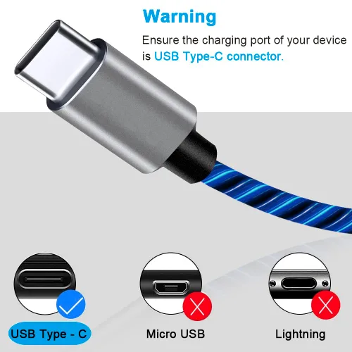 Vista 4 de Cable USB C, cargador tipo C de 6 pies de luz de carga rápida, cable USB tipo C compatible con iPhone 15, Samsung Galaxy S10 S9 S8 Plus, Note 10 9