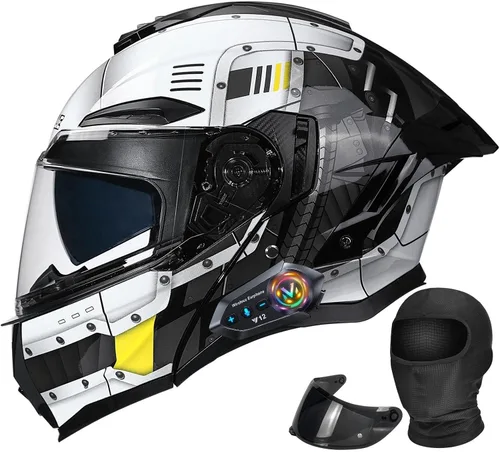 Vista 10 de Casco Modular Moto con Bluetooth Integrado, Doble Visera para Día/Noche, Ventilación Avanzada Múltiple, Forro Extraíble Lavable, Certificado DOT