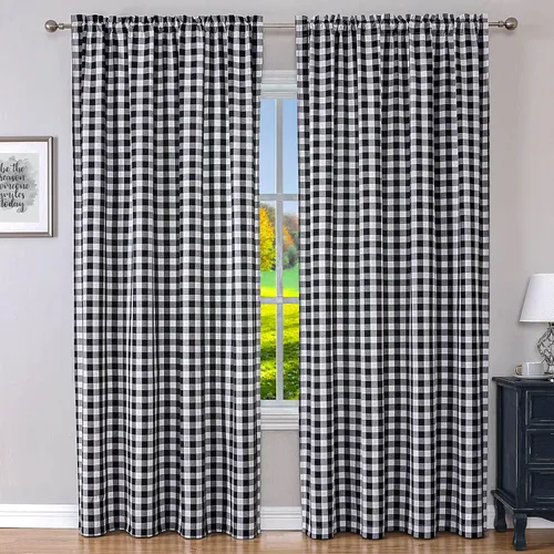 Vista 16 de WUBODTI Cortinas de filtrado de luz a cuadros beige y blanco de 63 pulgadas de largo, 2 paneles de 63 pulgadas de largo, bolsillo para barra, no se