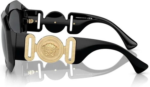 Vista 3 de Versace Gafas de sol para mujer, montura negra, lentes gris oscuro, 2.205 in
