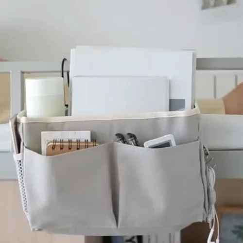 Vista 5 de LIFKOME Bolsa de almacenamiento colgante de lona para mesita de noche, cesta de almacenamiento de tela, organizador de ropa de bebé, apilador