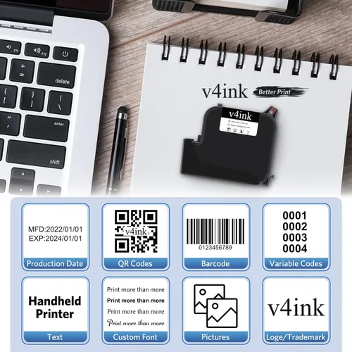 Vista 7 de v4ink Original EB22B EB22BL Cartucho de tinta solvente negro Tinta de freír rápida a 1 pulgada de altura de impresión para impresora de inyección