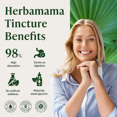 Vista 5 de HERBAMAMA Saw Palmetto Extract - Suplemento de hierbas para el cabello y la salud urinaria - Fórmula de bienestar diario para hombres y mujeres