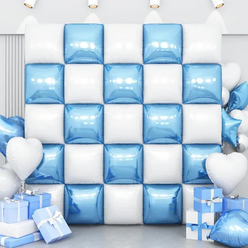 Vista 21 de Globos de aluminio cuadrados rojos, azules y plateados, kit de 25 globos de doble cara para fondo, túnel de helio, arco, guirnalda para el 4 de Rojo
