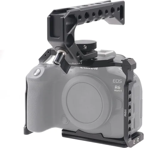 Vista 9 de Hersmay Jaula R5 R6 con mango superior, jaula de cámara de aleación de aluminio para cámaras Canon EOS R5 R6 sin espejo, Vlogging Video Shooting
