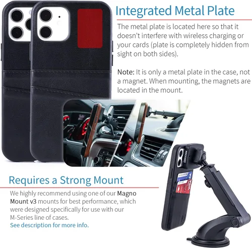 Vista 3 de Dockem Funda tipo cartera para iPhone 12 y iPhone 12 Pro: Placa de metal integrada para montaje magnético y 2 tarjeteros de crédito: 6.1" Exec M2