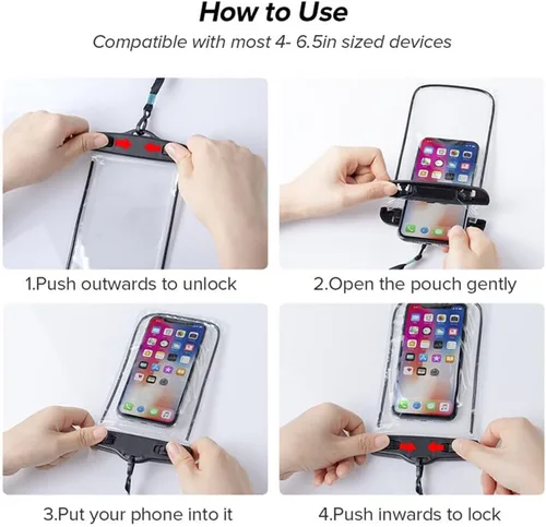 Vista 2 de Baiao Bolsa impermeable para teléfono, funda impermeable de 8.3 pulgadas para iPhone 16, 15, 14, 13 Pro Max, IPX8, bolsa seca para teléfono celular