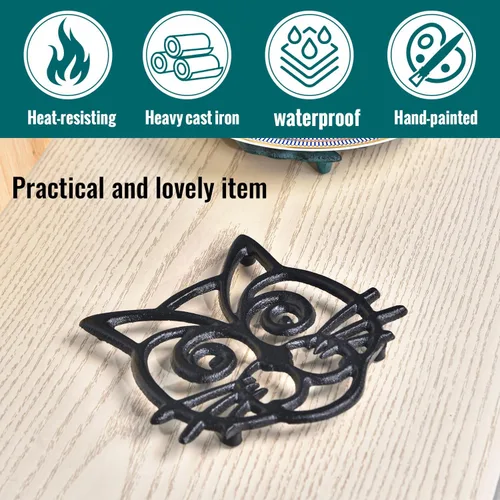 Vista 4 de Sungmor Salvamanteles de hierro fundido resistente, salvamanteles decorativos a prueba de óxido para cocina o mesa de comedor, 6.3 x 5.1 pulgadas