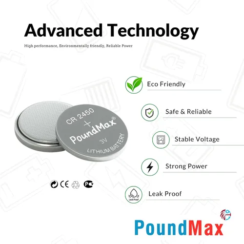 Vista 6 de PoundMax CR 2450 Baterías de litio, tipo botón de 3 V, paquete combinado - 5