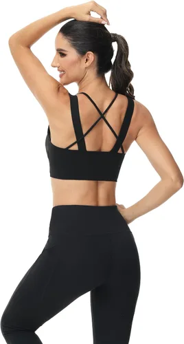 Vista 4 de Attifall Sujetador deportivo con tirantes y copa CD, espalda cruzada, para yoga, entrenamiento, correr, gimnasio, deportes