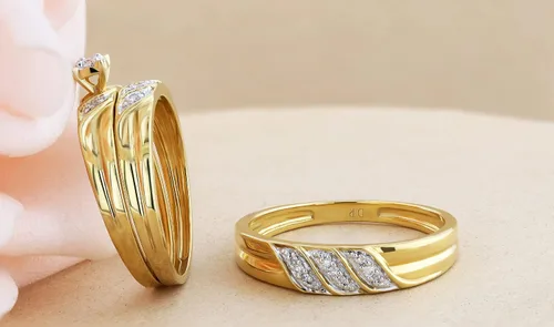 Vista 4 de Dazzlingrock Collection 0.10 ctw Round White Diamond Illusion Engagement Trio Ring Set for Him & Her in Yellow Plated Sterling Silver