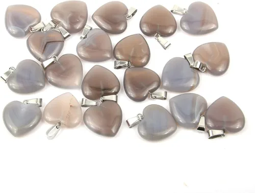 Vista 16 de LE SKY 20 piezas de dijes de piedra natural en forma de corazón, dijes de piedra curativa para hacer joyas