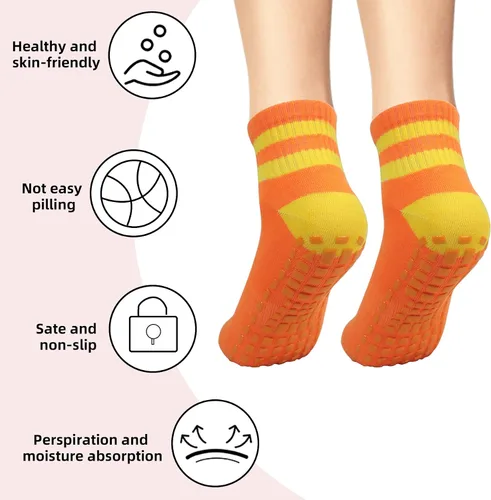 Vista 4 de Klmnop 4 pares de calcetines de yoga antideslizantes con agarres para pilates, ballet, barras, descalzos, calcetines antideslizantes para hospitales