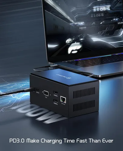Vista 6 de UtechSmart DisplayLink - Estación de acoplamiento USB C 14 en 1 para laptop con monitores triples, universal para MacBook y Windows, base USB C