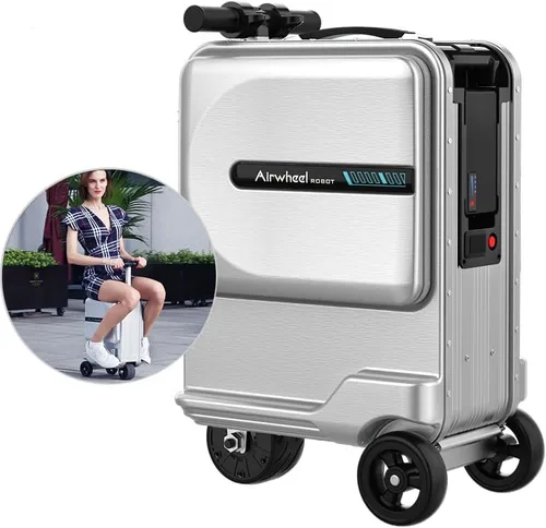 Vista 3 de SE3miniT - Equipaje eléctrico de 20 pulgadas para montar en maletas, scooters, equipaje inteligente, plateado, Maleta